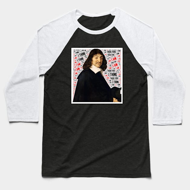 Cool Descartes Quote Design Typography Baseball T-Shirt by Wollvie